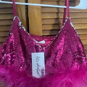12TH Tribe Small Magenta Sequin Top